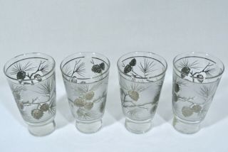 Vintage MCM Libbey Silver Frosted Pine Cone Drinking Glasses Winter Cocktail 3