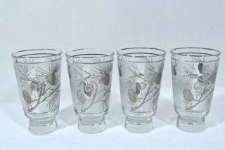 Vintage MCM Libbey Silver Frosted Pine Cone Drinking Glasses Winter Cocktail 4