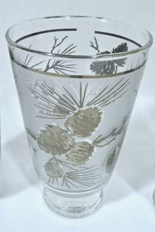 Vintage MCM Libbey Silver Frosted Pine Cone Drinking Glasses Winter Cocktail 5
