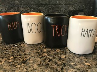 Rae Dunn Halloween Mugs,  Set Of 4,  Boo,  Trick Treat,  Happy Halloween,