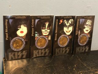 Complete Set Of 4 Kiss Official World Tour Commemorative Gold Color Coin Set