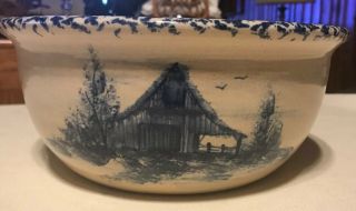 P.  R.  Paul Storie Pottery Marshall Tx Old Barn Scene Large Bowl Mixing Serving