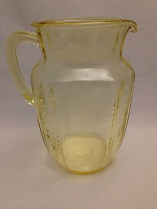 Depression Glass Hocking " Princess " Yellow Apricot/topaz 8 " 60 Oz.  Pitcher