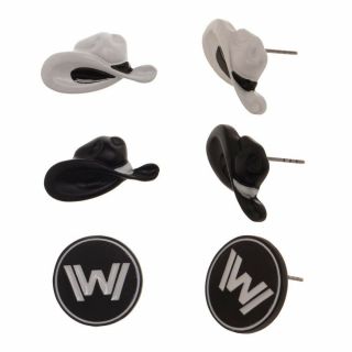 Hbo Westworld Logo Cowboy Hat Logo 3 Pack Stud Earrings Set Metal Enamel Western