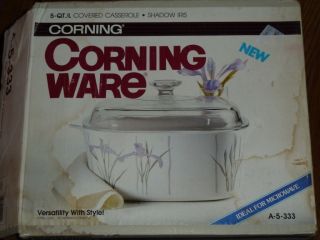 Vtg Corning Ware 5 Qt Shadow Iris A - 5 - 333 With Glass Lid Dutch Oven Box