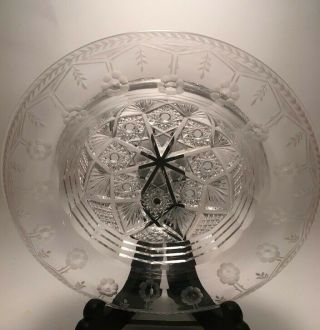 Abp Cut And Engraved Glass Rolled Lip Libbey Marked Bowl