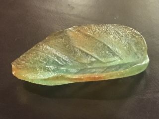 Estate Daum Plumier Feuille Herbier Pate De Verre Leaf Sculpture Chipped