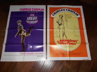 Great Dictator /monsieur Verdoux 2 Orig One Sheet Posters R/72 Charlie Chaplin