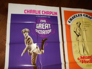 Great Dictator /Monsieur Verdoux 2 Orig One Sheet Posters R/72 Charlie Chaplin 2