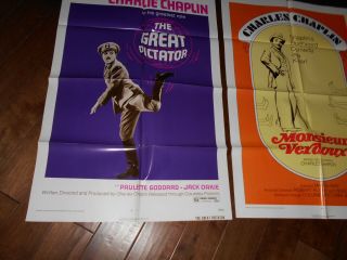 Great Dictator /Monsieur Verdoux 2 Orig One Sheet Posters R/72 Charlie Chaplin 3