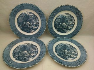Currier And Ives The Old Grist Mill Set Of Four 10 " Dinner Plates