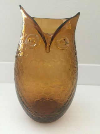 Mid Century Blenko Amber Glass Large Owl Vase Sculpture