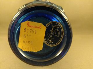 Vintage Blue Carnival Glass Bud Vase By Lenox Imperial Co Embossed Roses 6.  25 