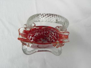 Murano Red Speckled/Confetti & Millefiori Art Glass Purse Vase w/Applied Handles 6