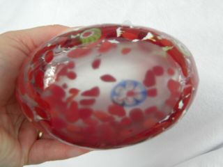 Murano Red Speckled/Confetti & Millefiori Art Glass Purse Vase w/Applied Handles 7