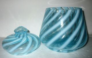 Vtg Fenton Blue Opalescent Swirl Stripe Large Covered Jar 7 