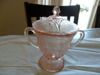 Rare Hazel - Atlas Glass " Royal Lace " Pink Sugar Bowl W/lid 1934 - 41 Pristine Condn