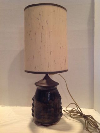 Vintage Mid Century Studio Art Potterytable Lamp Brutalist Style Barrel Shade