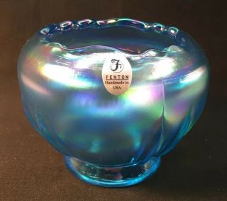 Fenton Art Glass Celeste Blue Carnival Rose Bowl