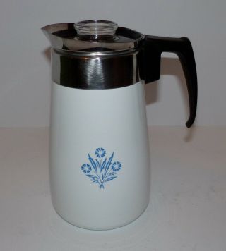Vintage Corning Ware Blue Corn Flower 9 Cup Stovetop Coffee Pot