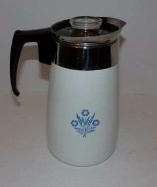 Vintage Corning Ware Blue Corn Flower 9 cup Stovetop Coffee Pot 3