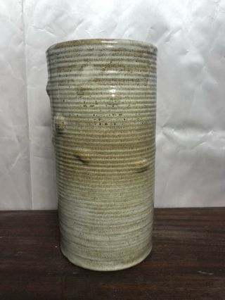 Vintage Zanesville Pottery Homespun Stoneware Ribbed Ring Vase Beige No.  4010