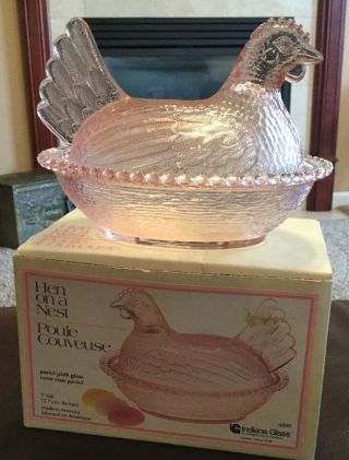 Vintage Indiana Glass Pink Hen On A Nest Candy Dish -