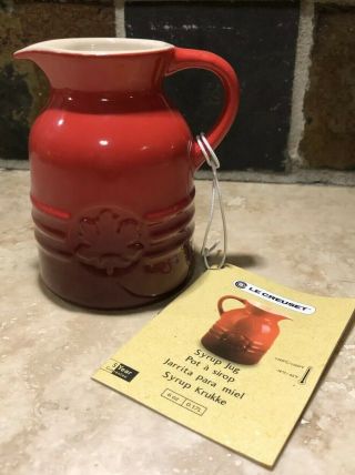 " Cerise " Le Creuset 6 Oz Maple Syrup Jug Small 4 " Tall Serving Jar Cherry Red