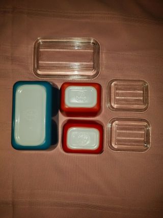 Vintage pyrex rare htf primary colors refrigerator dishes set with lids 4