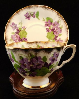 Royal Adderley - Violets - H1179 - Bone China - Tea Cup And Saucer