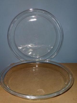 (2) Vintage Pyrex 211 Large Bigger 11 " Inch Clear Glass Pie Plate U.  S.  A.