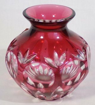 Nachtmann Bleikristall Germany Ruby Red Cut To Clear Bud Vase W/sticker