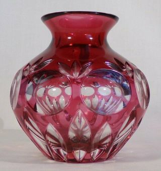 Nachtmann Bleikristall Germany Ruby Red Cut to Clear Bud Vase w/Sticker 2