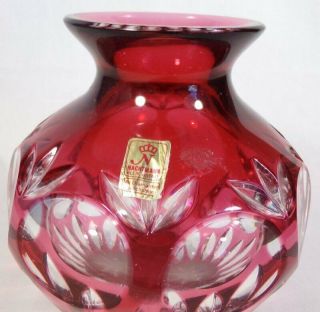 Nachtmann Bleikristall Germany Ruby Red Cut to Clear Bud Vase w/Sticker 6