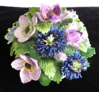 Royal Adderley Bouquet Of Porcelain Purple,  Pink,  And Blue Flowers Green Leaves