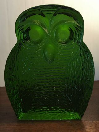 Vintage Art Glass Blenko Green Owl Shaped Single Bookend Joel Myers Figurine