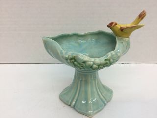 Mccoy Bird Bath Planter/vase Green With Yellow Bird