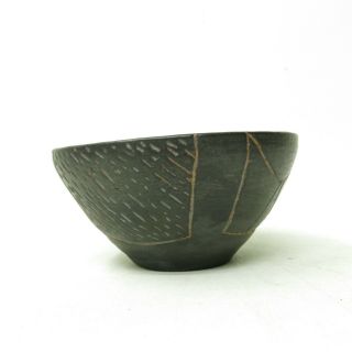 Vtg Modern Black Brown Incised studio pottery Asian Bowl / Succulent Planter 3