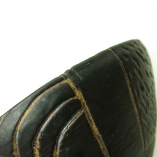 Vtg Modern Black Brown Incised studio pottery Asian Bowl / Succulent Planter 6