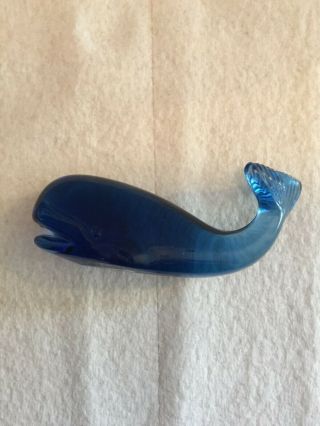 Fenton Indigo Blue Art Glass Whale Figurine Paperweight