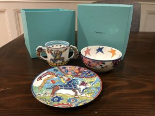 Vintage Tiffany & Co " Fantasy " By Gene Moore Childs Dinner Set W/plate Bowl Cup
