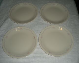 4 Corelle English Breakfast 8 1/2 " Luncheon Plate Pink Roses Blue Ribbon 2