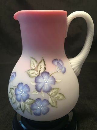 Fenton Blue Burmese Hibiscus Water Pitcher - Hand Painted By Jane Reynolds