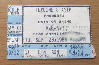 1986 R.  E.  M.  Rem Mesa Concert Ticket Stub Lifes Rich Pageant Tour Michael Stipe