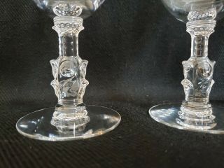 (3) Heisey Etched Rose Stem Crystal Wine Clarets - Optic Bowl - 4.  5 Inches