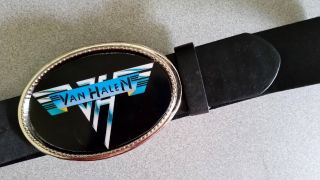 Van Halen Rock Epoxy Photo Music Belt Buckle & Black Bonded Leather Belt
