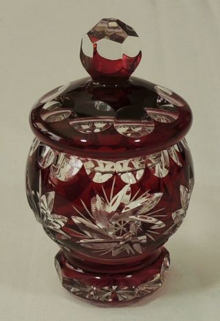 Bohemian Czech Crystal Ruby Red Cut To Clear Covered Trinket Box