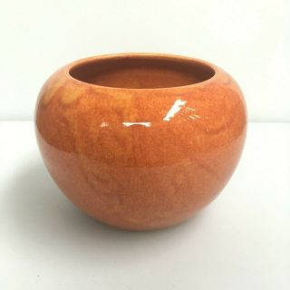 4 " Vintage Bauer Pottery Fred Johnson Rose Bowl Vase Brown Orange