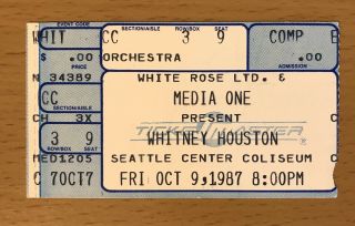 1988 Whitney Houston Seattle Concert Ticket Stub I Wanna Dance With Somebody