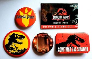 Vintage 1993 Jurassic Park Movie Promo Button 2 Lost World Spielberg Pin Set